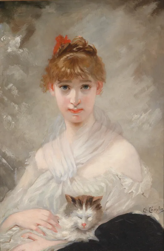 Mädchen mit weißem Tuch und Katze-full by Charles Chaplin