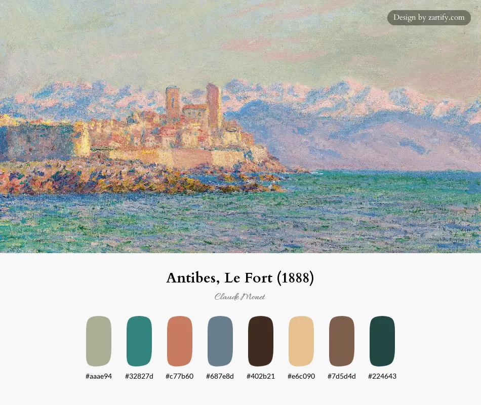 HEX color palette extracted from Antibes, Le Fort (1888)-palette by Claude Monet