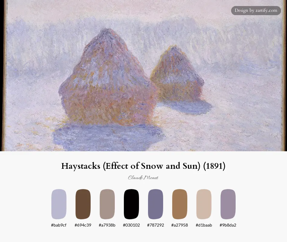 HEX color palette extracted from Haystacks (Effect of Snow and Sun) (1891)-palette by Claude Monet
