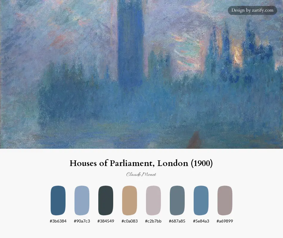 HEX color palette extracted from Houses of Parliament, London (1900)-palette by Claude Monet