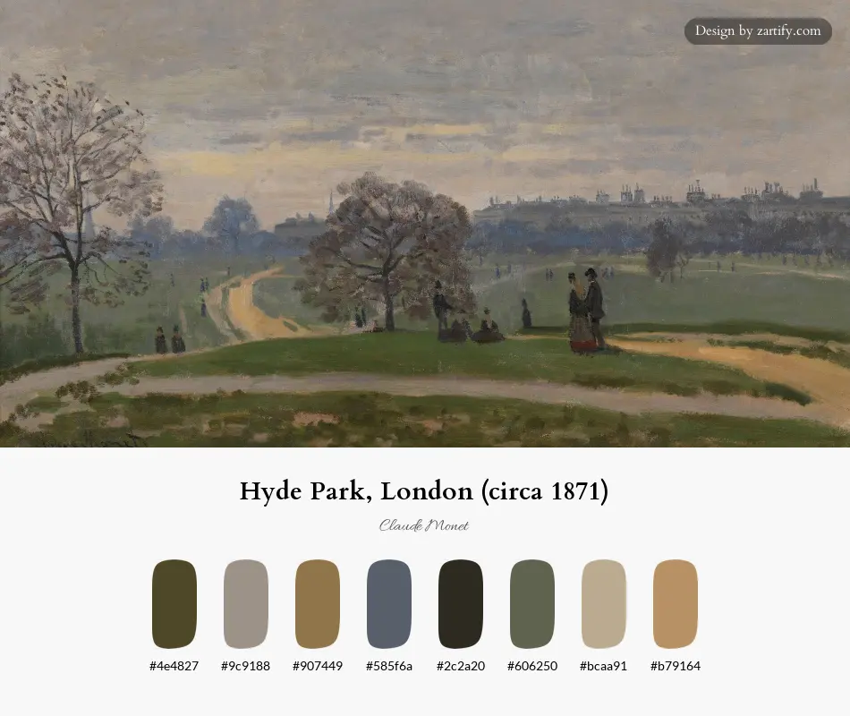 HEX color palette extracted from Hyde Park, London (circa 1871)-palette by Claude Monet