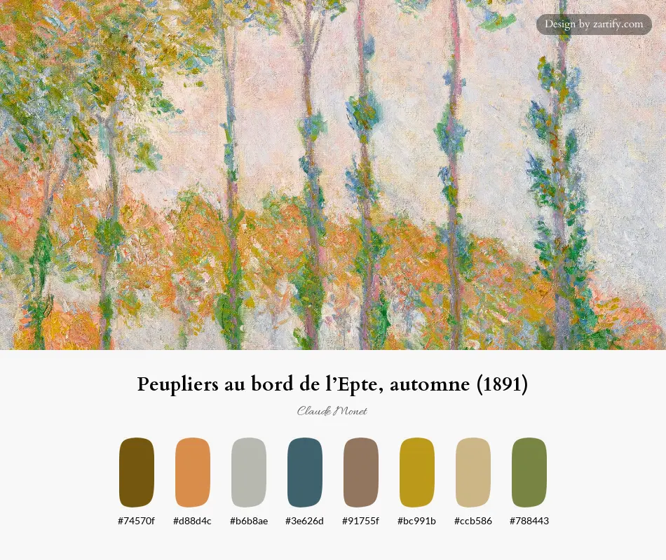 HEX color palette extracted from Peupliers au bord de l’Epte, automne (1891)-palette by Claude Monet