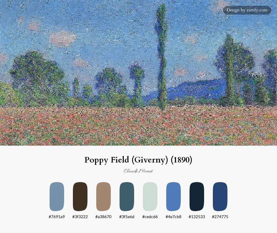 Poppy Field (Giverny) (1890)-palette by Claude Monet