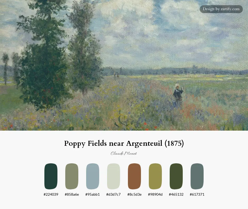 Poppy Fields near Argenteuil (1875)-palette by Claude Monet