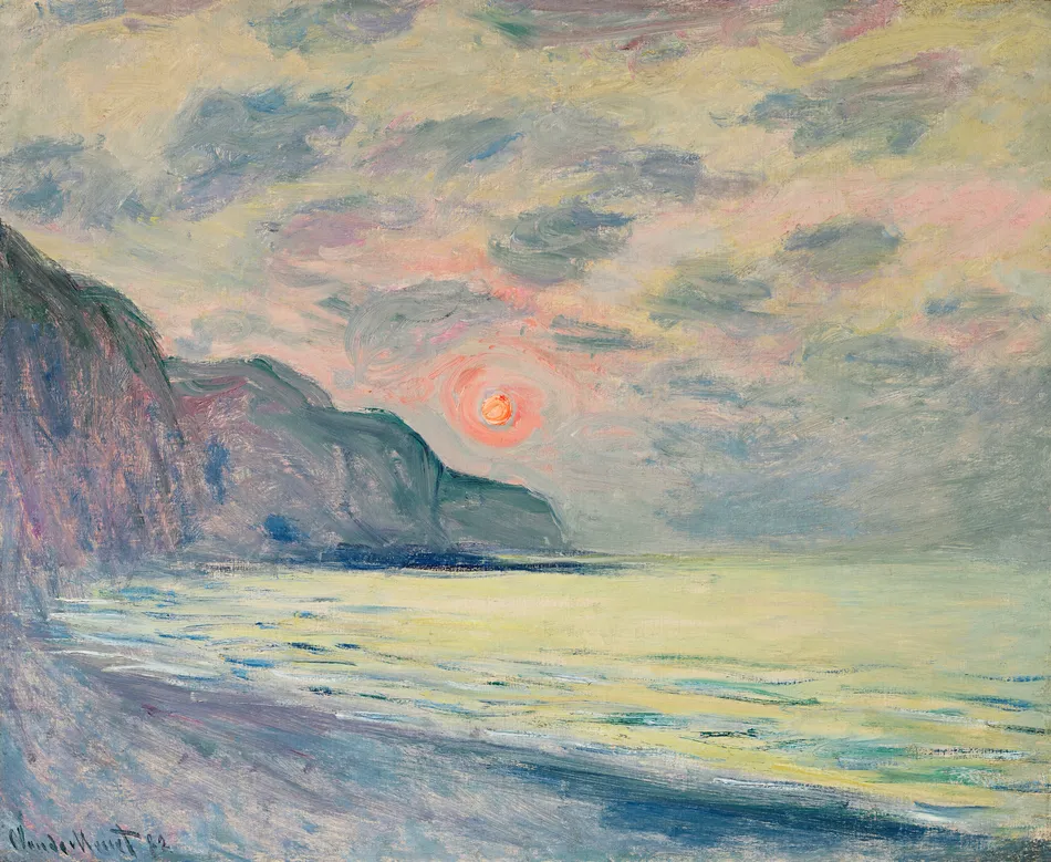 Soleil couchant, temps brumeux, Pourville (1882)-full by Claude Monet