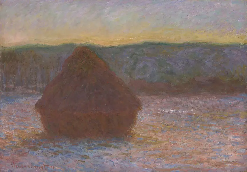 Stack of Wheat (Thaw, Sunset) (1890-91) by Claude Monet