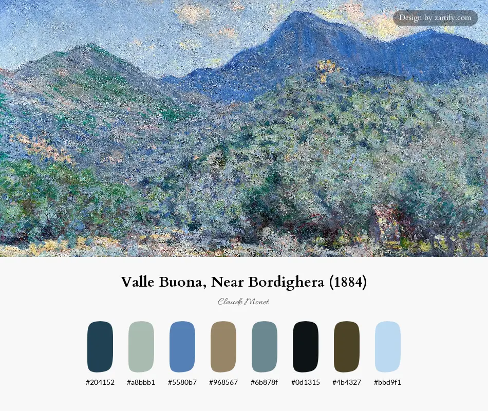 Valle Buona, Near Bordighera (1884)-palette by Claude Monet
