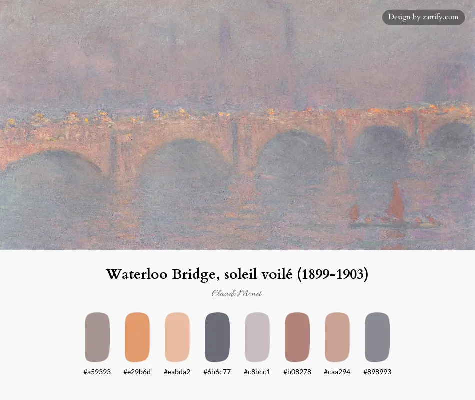 HEX color palette extracted from Waterloo Bridge, soleil voilé (1899-1903)-palette by Claude Monet
