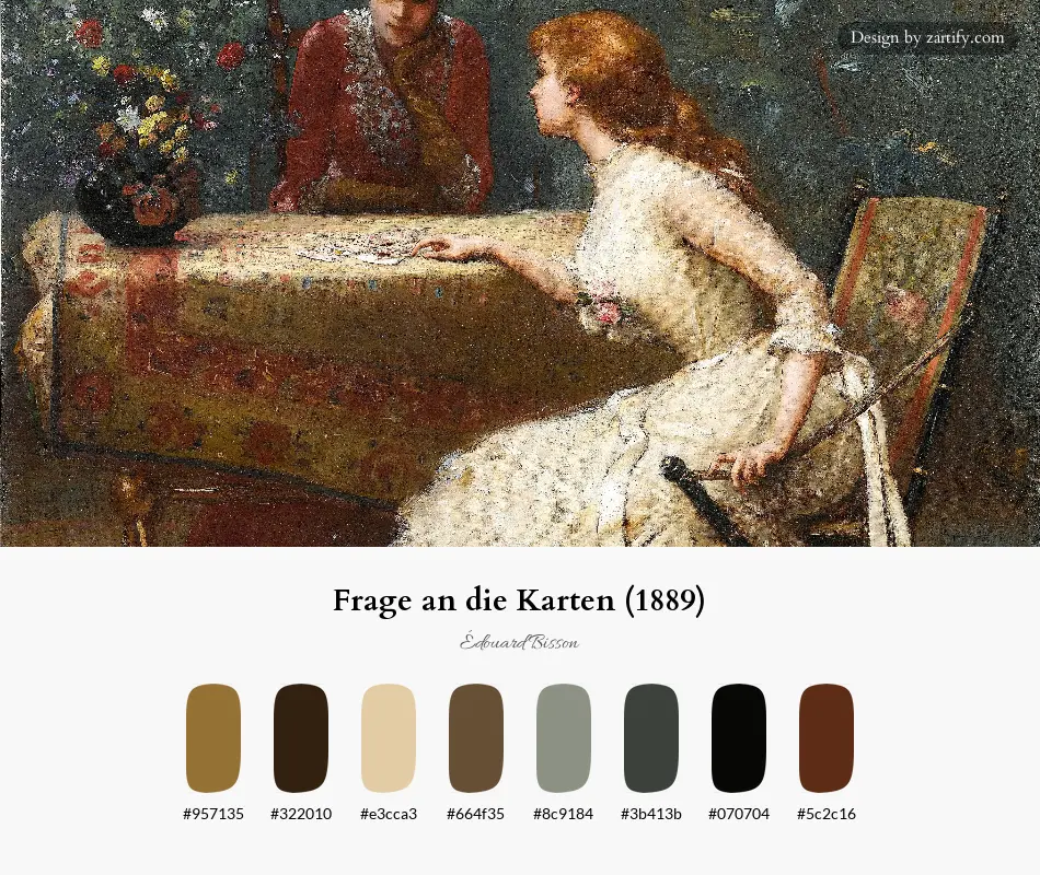 HEX color palette extracted from Frage an die Karten (1889)-palette by Édouard Bisson