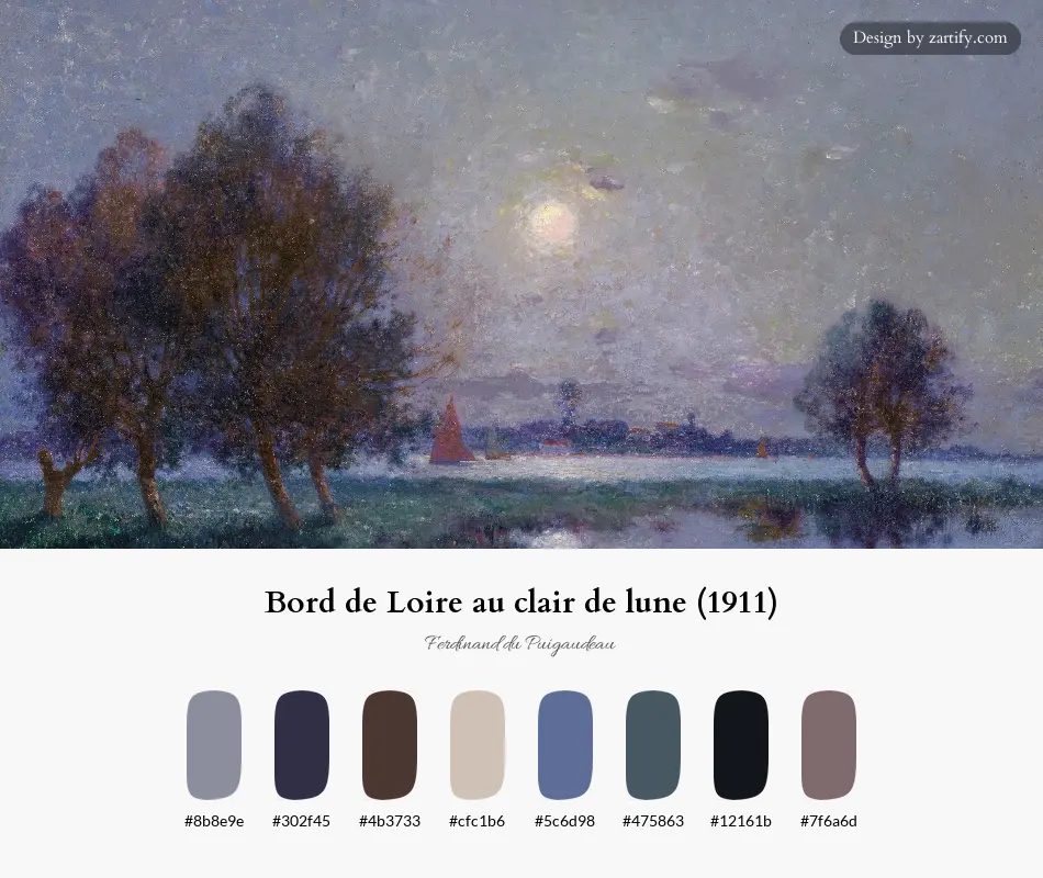 HEX color palette extracted from Bord de Loire au clair de lune (1911)-palette by Ferdinand du Puigaudeau