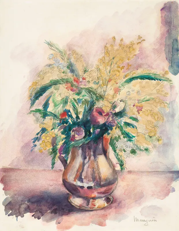 Anémones et mimosas (1943)-full by Henri Manguin