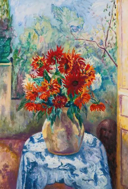 Dahlias Sur La Terrasse De L’oustalet, Saint-Tropez (1923) by Henri Manguin