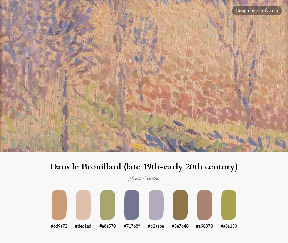 HEX color palette extracted from Dans le Brouillard (late 19th-early 20th century)-palette by Henri Martin
