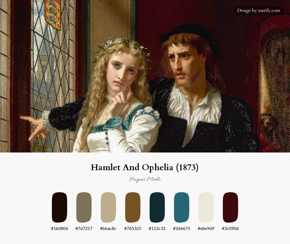 HEX color palette extracted from Hamlet And Ophelia (1873)-palette by Hugues Merle