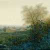 Landscape with a Farmhouse and a Peasant Wheeling a Barrow (1865)-full by Léon Bonvin