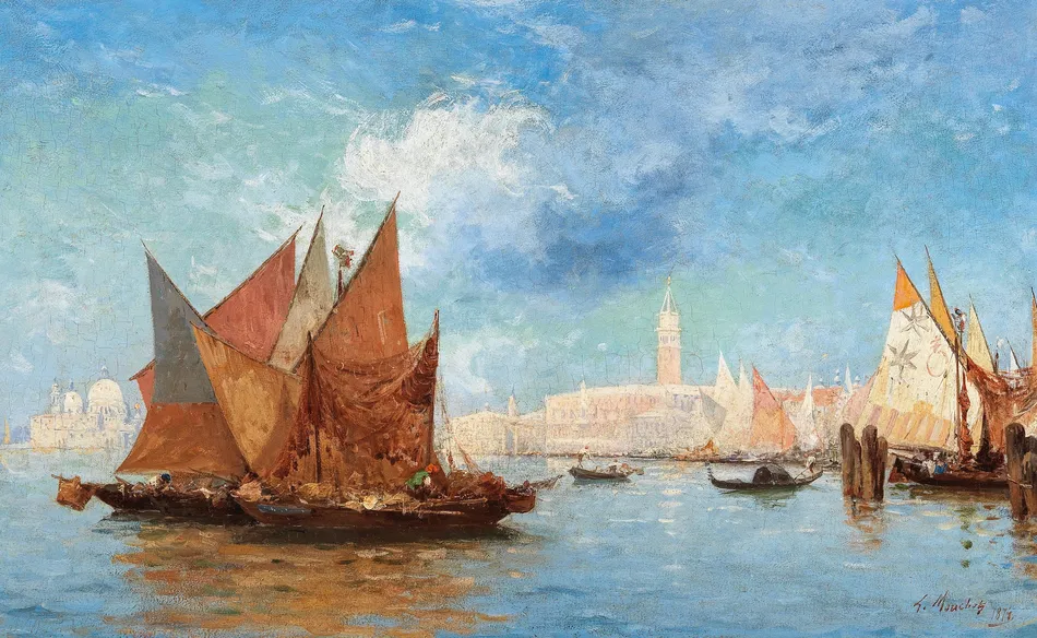 Venice, Fishing Boats in the Bacino di San Marco (1874) by Louis Claude Mouchot