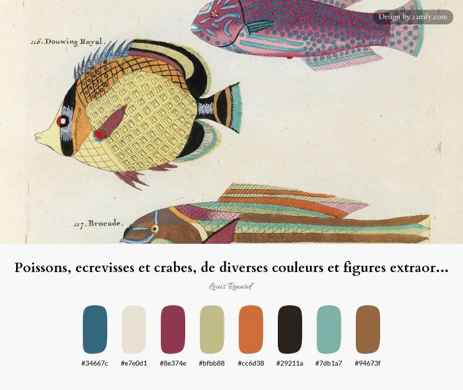 Poissons, ecrevisses et crabes, de diverses couleurs et figures extraordinaires.. Pl.021 (1718-1719)-palette by Louis Renard