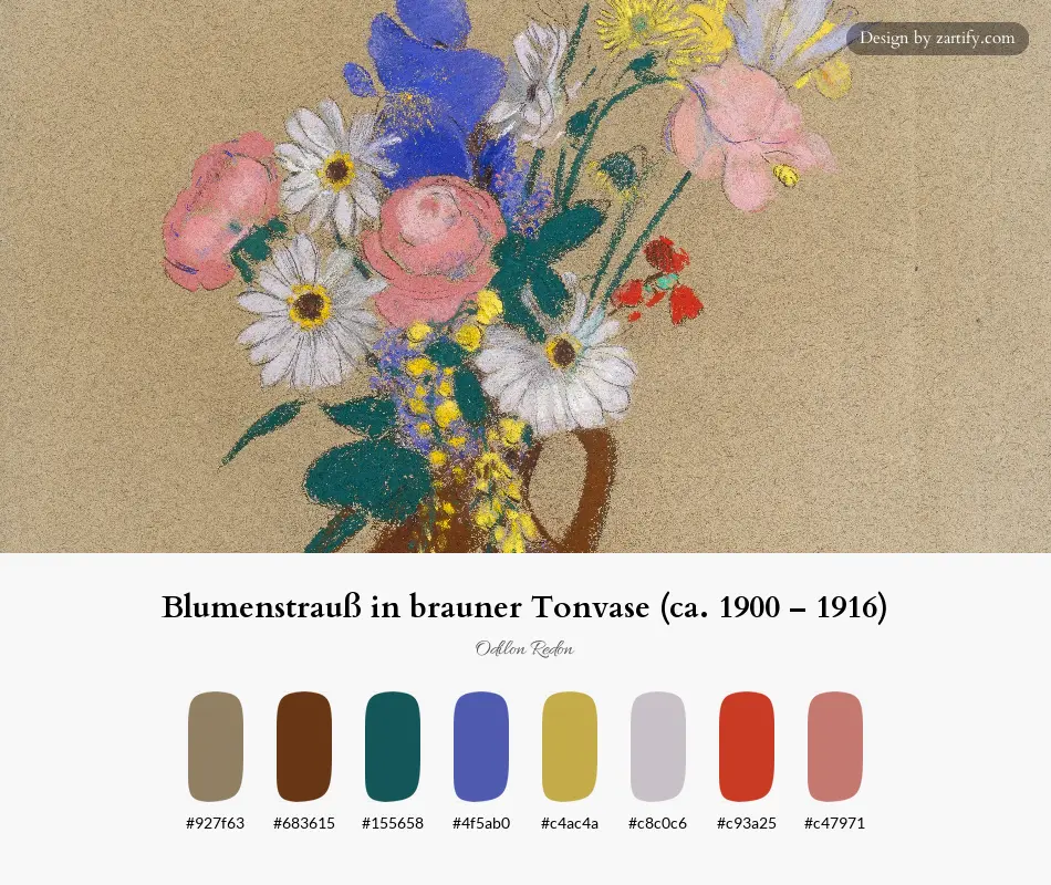 HEX color palette extracted from Blumenstrauß in brauner Tonvase (ca. 1900 – 1916)-palette by Odilon Redon
