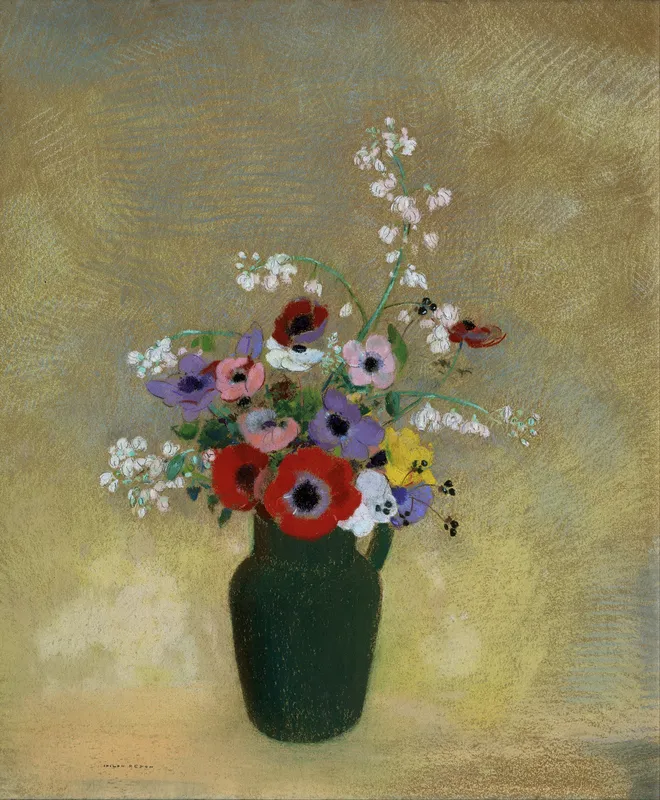 Large Green Vase with Mixed Flowers (1910 - 1912)-full by Odilon Redon
