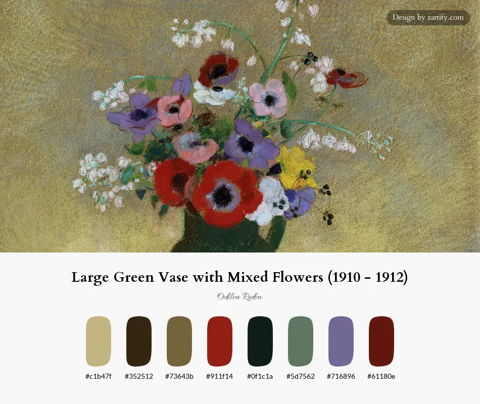HEX color palette extracted from Large Green Vase with Mixed Flowers (1910 - 1912)-palette by Odilon Redon