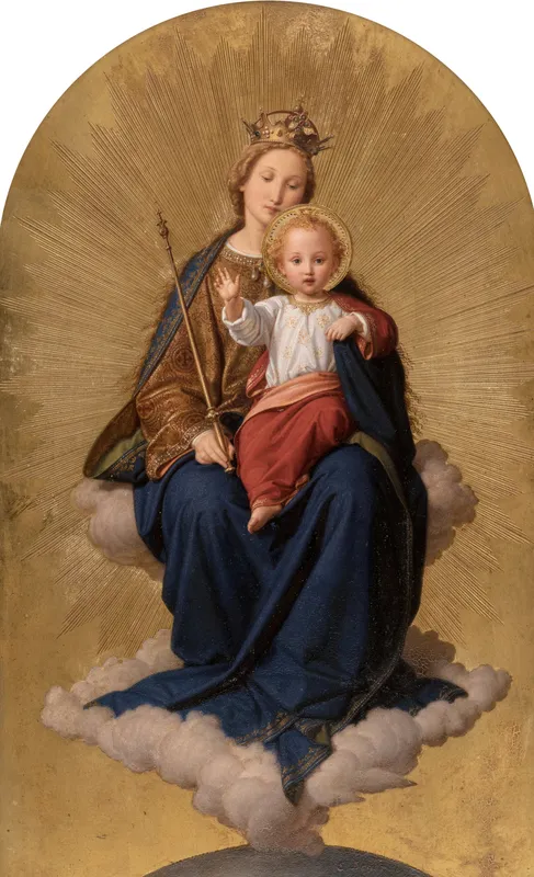 Regina Coeli; Virgin and Christ Child enthroned in the clouds-full by Ernst Deger
