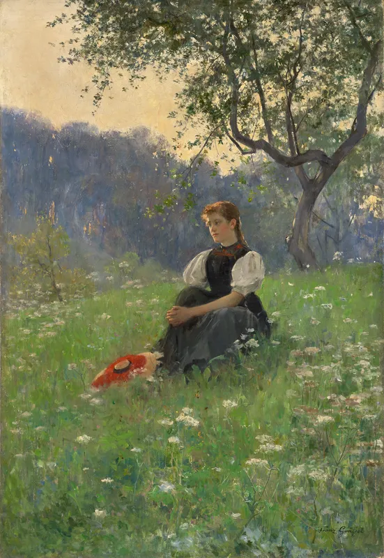 Gutach Woman in a Meadow (1900)-full by Franz Xaver Gräßel