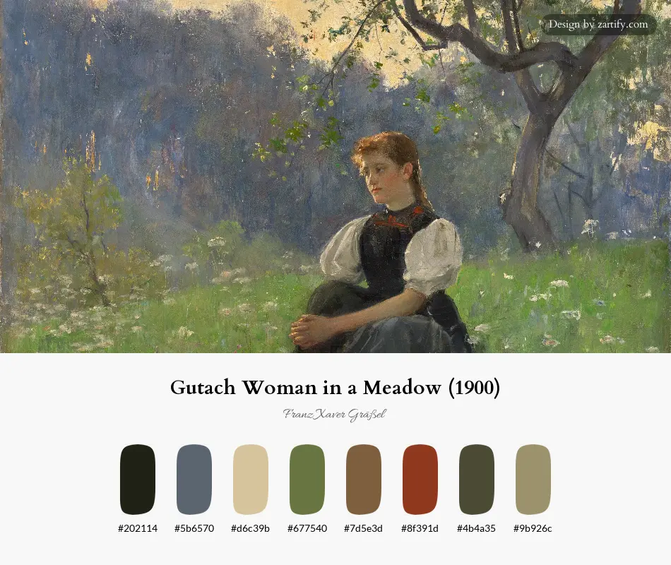 Gutach Woman in a Meadow (1900)-palette by Franz Xaver Gräßel