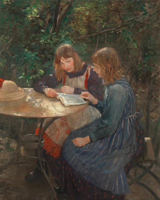 Zwei Mädchen im Garten (1892)-full by Fritz von Uhde