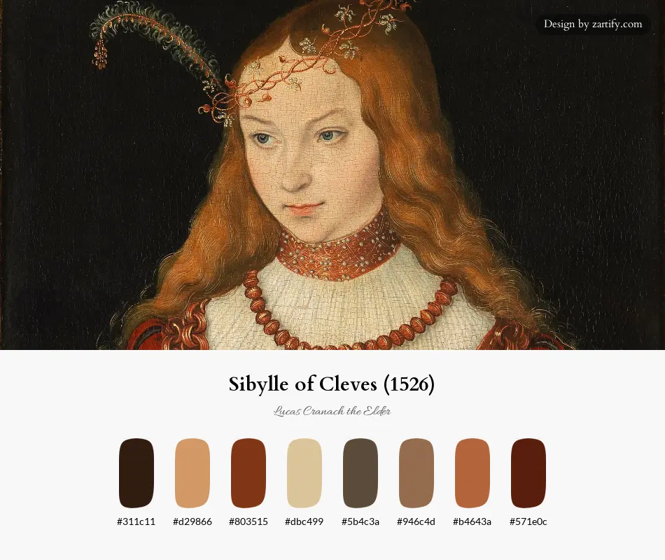 HEX color palette extracted from Sibylle of Cleves (1526)-palette by Lucas Cranach the Elder