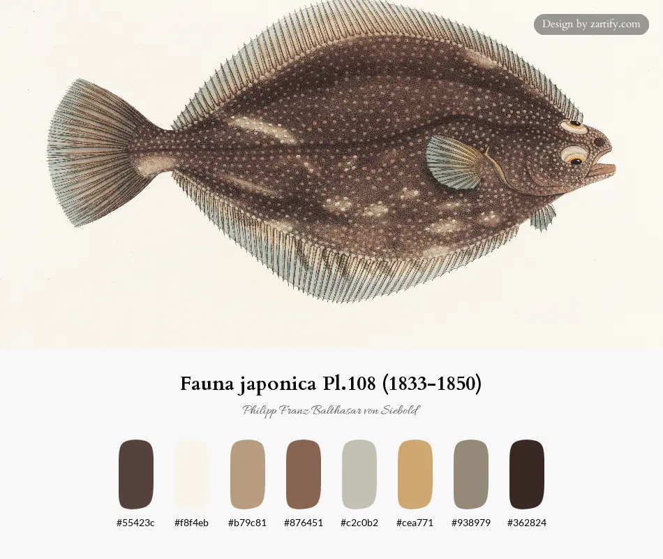 HEX color palette extracted from Fauna japonica Pl.108 (1833-1850)-palette by Philipp Franz Balthasar von Siebold