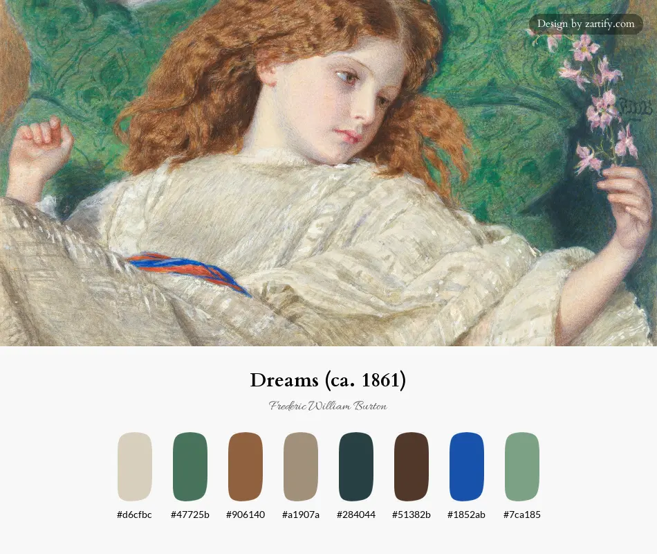 HEX color palette extracted from Dreams (ca. 1861)-palette by Frederic William Burton