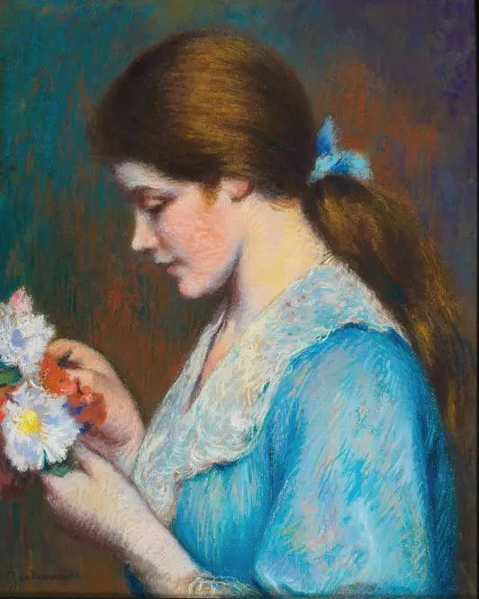 Femme arrangeant des oeillets (A Young Woman with a Bouquet of Flowers) by Federico Zandomeneghi