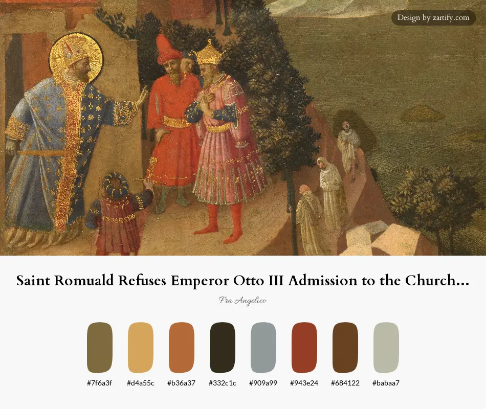 HEX color palette extracted from Saint Romuald Refuses Emperor Otto III Admission to the Church (1435)-palette by Fra Angelico
