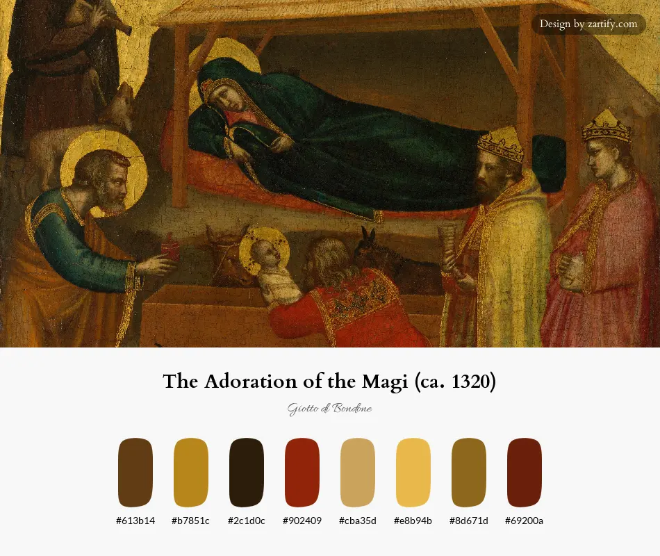 HEX color palette extracted from The Adoration of the Magi (ca. 1320)-palette by Giotto di Bondone