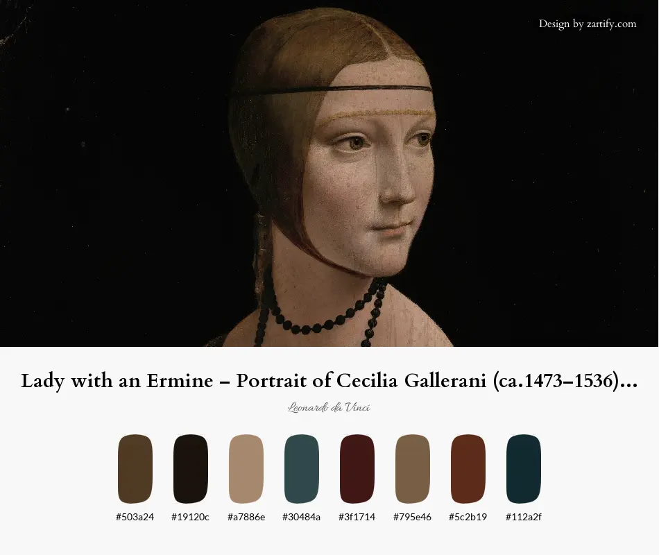 HEX color palette extracted from Lady with an Ermine – Portrait of Cecilia Gallerani (ca.1473–1536) (1490)-palette by Leonardo da Vinci