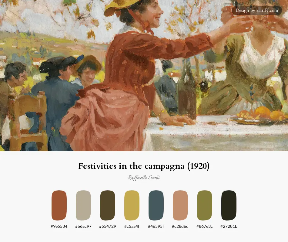 Festivities in the campagna (1920)-palette by Raffaello Sorbi