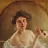 Portrait of a young woman with flowers-d2 by Albert Lynch