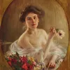 Portrait of a young woman with flowers-full by Albert Lynch