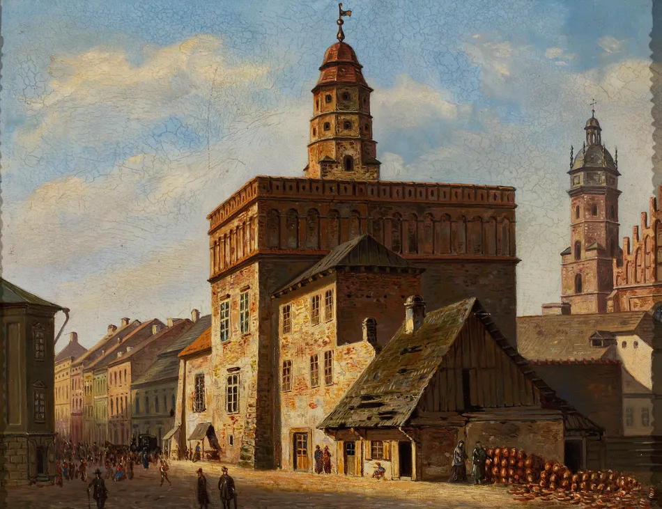 Old town hall at the Wolnica square in Kazimierz, Kraków (circa 1862)-full by Aleksander Gryglewski