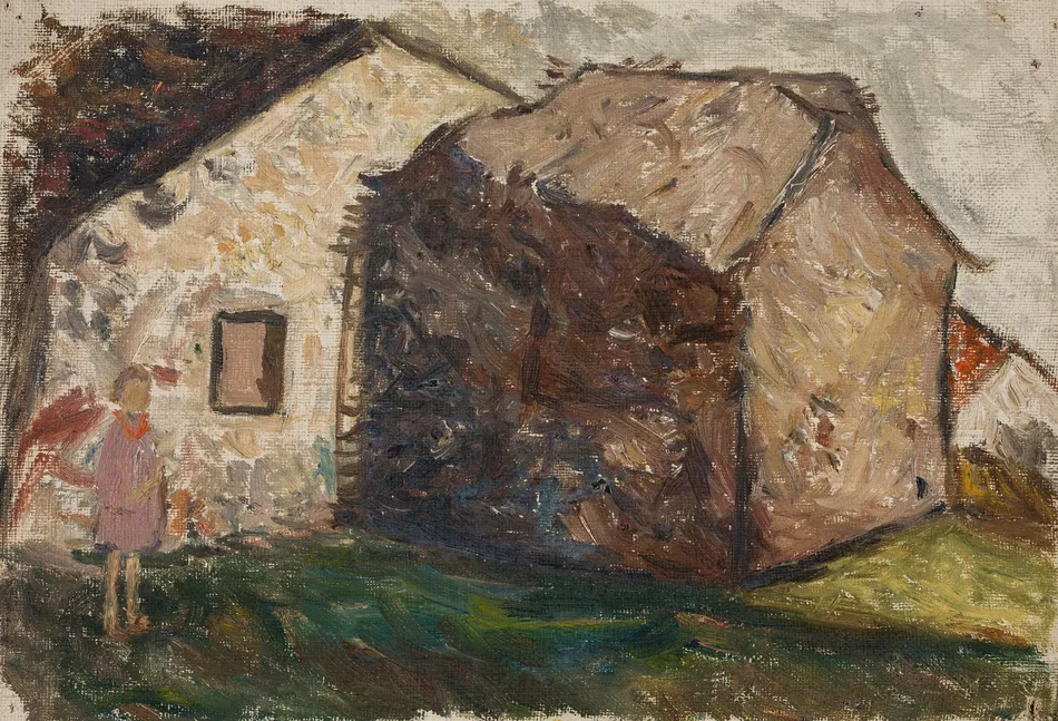 Little girl in front of a house (1931)-full by Tadeusz Makowski