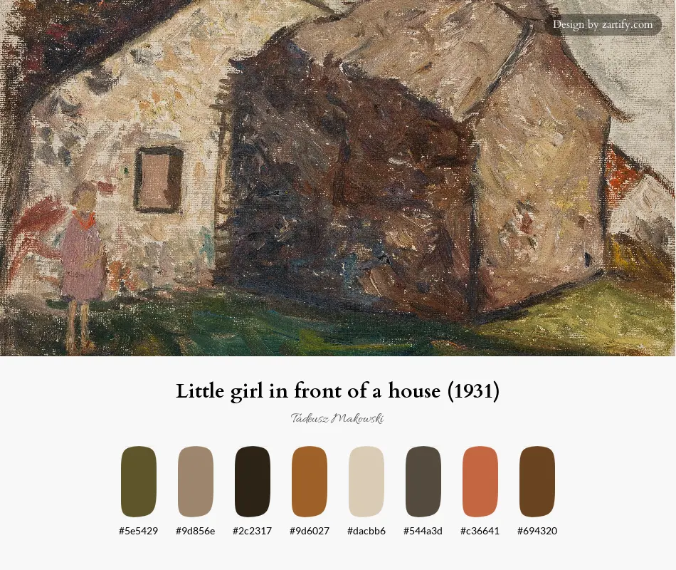 HEX color palette extracted from Little girl in front of a house (1931)-palette by Tadeusz Makowski