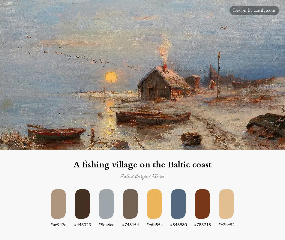 HEX color palette extracted from A fishing village on the Baltic coast-palette by Julius Sergius Klever