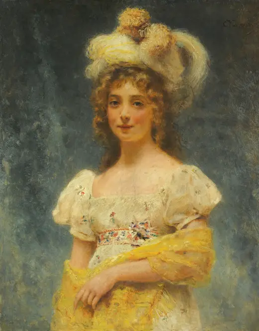 Yellow shawl by Konstantin Egorovich Makovsky