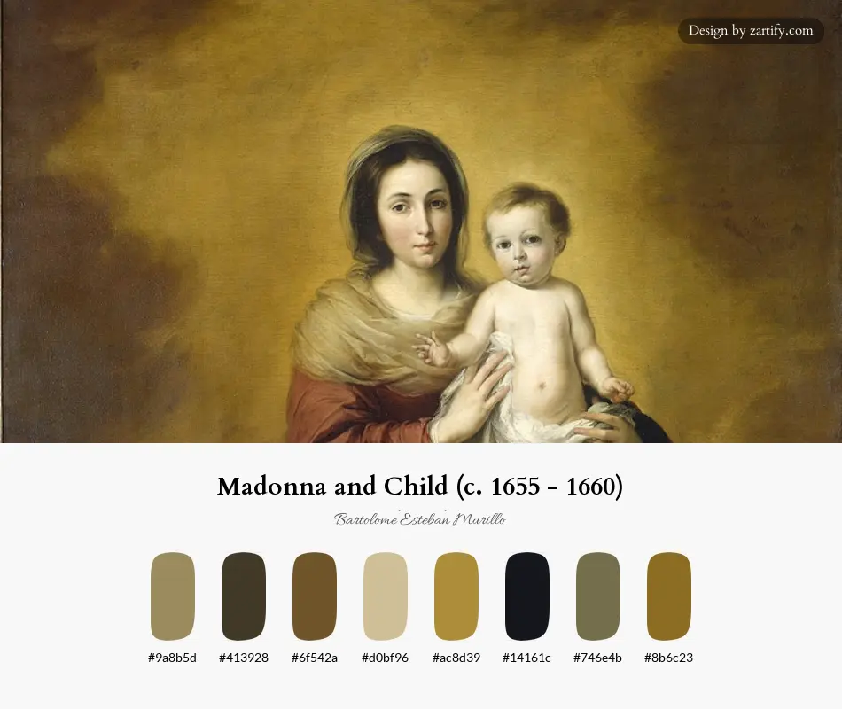 Madonna and Child (c. 1655 - 1660)-palette by Bartolomé Estebán Murillo