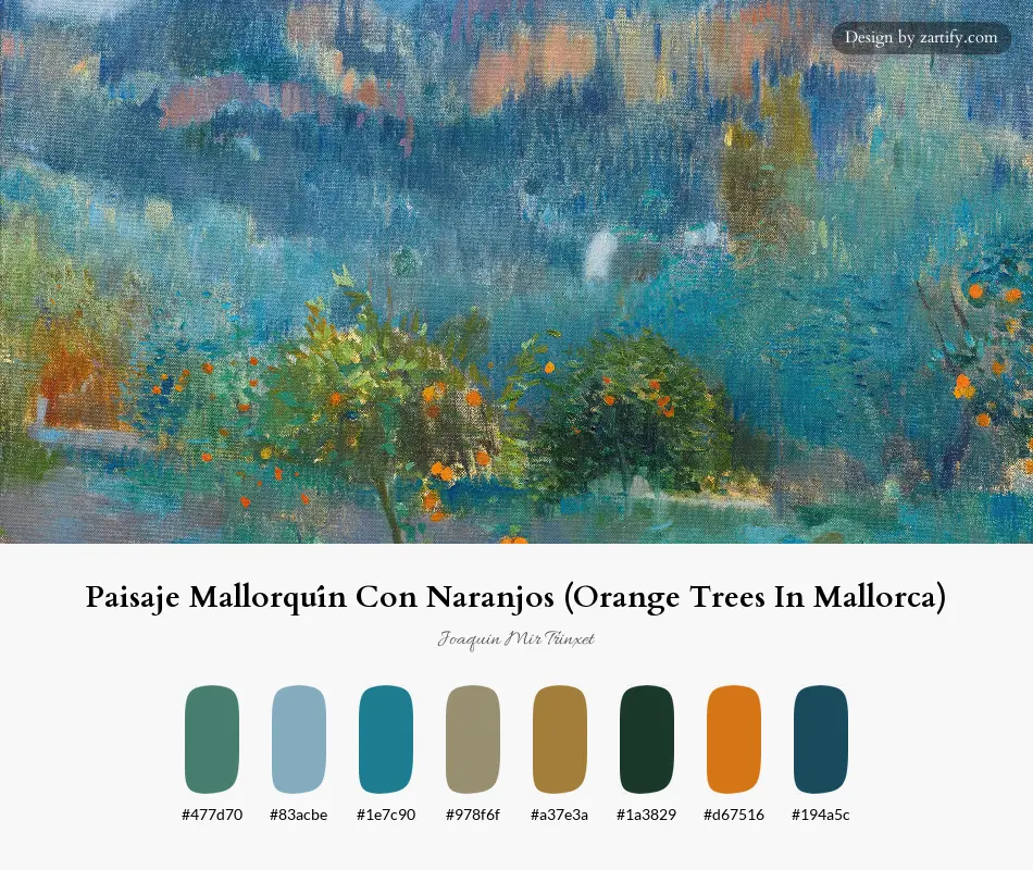 Paisaje Mallorquín Con Naranjos (Orange Trees In Mallorca)-palette by Joaquin Mir Trinxet