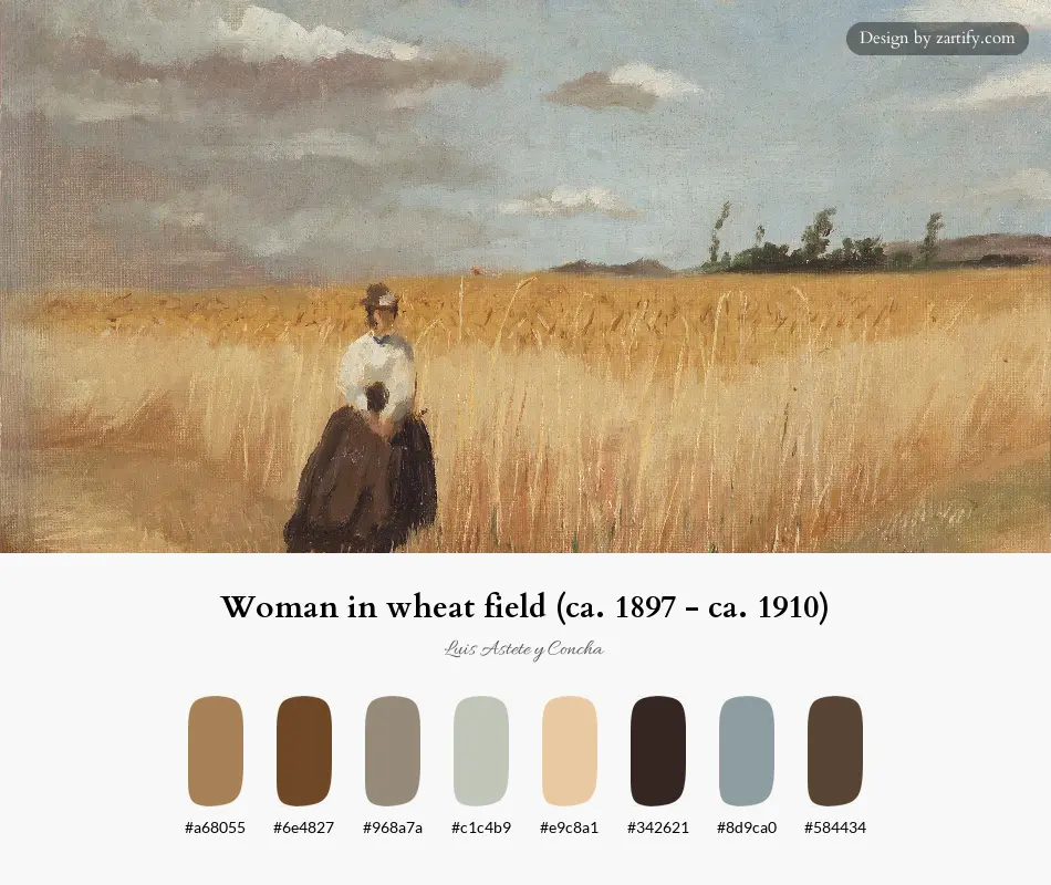 Woman in wheat field (ca. 1897 - ca. 1910)-palette by Luis Astete y Concha