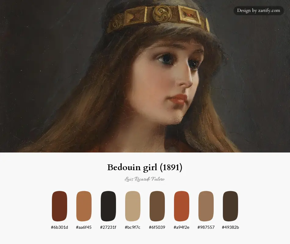 HEX color palette extracted from Bedouin girl (1891)-palette by Luis Ricardo Falero