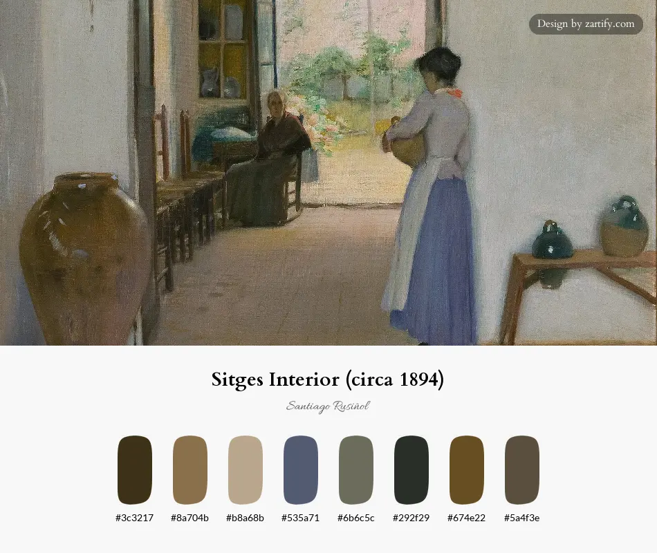 HEX color palette extracted from Sitges Interior (circa 1894)-palette by Santiago Rusiñol